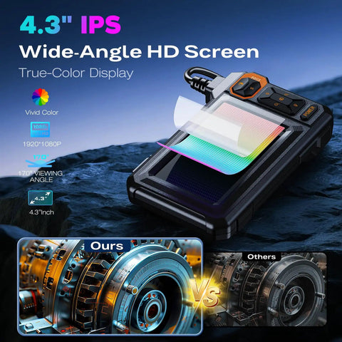 Endoscope Camera With Light 1920P HD Borescope Inspection Camera 4.3 Inch IPS Display showing vivid color and wide angle