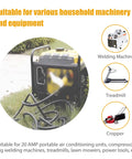 No Sweat Setup Nema L14 30P To 5 15 And 6 15 Generator Adapter Plug with 4 Prong Locking Male Connector connected to a generator in a yard.