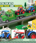 Large 27 Inch Farm Truck Toy Set With Two Tractors And A 3 In 1 Inertia Powered Transport Vehicle With Lights And Realistic Sounds