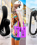 Six Pack Bogg Bag Accessories Hooks Kit With Carabiner Keychain And Charm Inserts on purple beach tote, shown with measurements