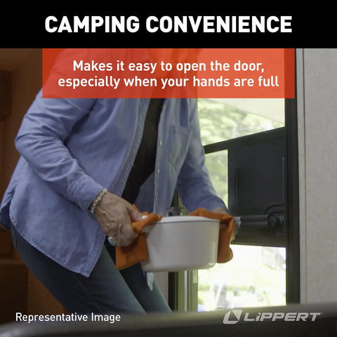 Screen Assist RV Screen Door Push Bar With Full Width Push Handle For Easy Access When Your Hands Are Full Durable Corrosion Resistant Aluminum And Plastic Construction Easy Installation Ideal For Camping And Full Hands Convenience on RV screen door