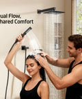 Matte Black 10 Inch Rain Shower Head With Handheld Spray Shower System, Wall Mounted Pressure Balance Valve Included, cUPC Certified Quality