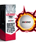 Loudest Golf Ball Ever For Pranks, Viral Sleeve Of Three Novelty Balls With Red Button Hit, box with an exploding golf ball.