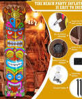5 Ft Inflatable Tiki Decoration For Outdoor Luau Party With Built In LED Lights Flamingo And Palm Trees Blow Up Tiki Totem Yard Decor For Summer Beach Parties And Poolside Vibes Hawaiian Aloha Celebration Ready shown installed with lights