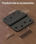 Premium Black Exterior Door Hinges Four Inch Matte Finish Solid Iron Construction With Rounded Corners shown with screws and dimensions.