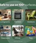 Image showing various surfaces like living rooms, kitchens, outdoors, classrooms, offices, and toys for Allergy Season Disinfecting Wipes
