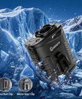 Waist Clip Fan Portable Personal Fan With 5000mAh Rechargeable Battery against icy background showing metal clips