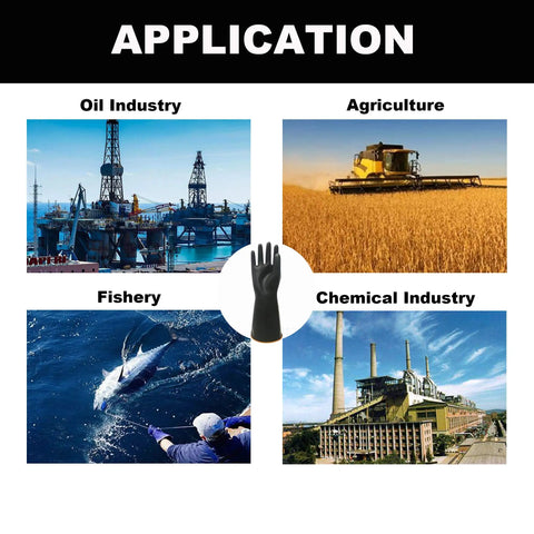 Heavy Duty 18 Inch Latex Work Gloves With Rock Solid Chemical Resistance used in oil, agriculture, fishery, and chemical industries.