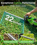 22 Inch Cordless Hedge Trimmer With Dual Action Blades Beefy 20V Power Two 4.0Ah Batteries cutting green hedge
