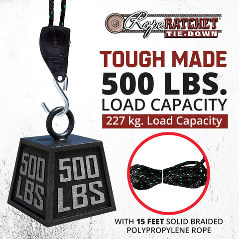 Beefed Up Heavy Duty Rope Hoist With Locking Pulley And Ratchet Adjustable Hanger for 500 Lb Capacity Load