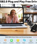 Top Tier 48MP USB Webcam Pumping Out Straight Fire 8K Ultra HD Video With 5 To 50MM 10X Manual Zoom Lens on desk with laptop.