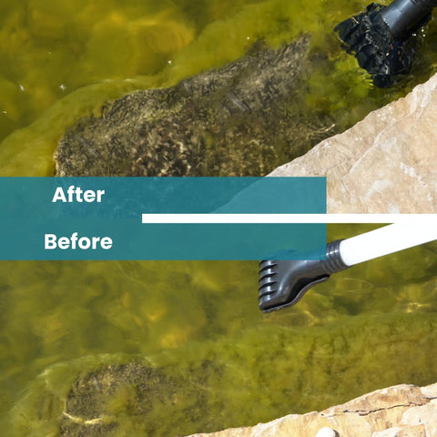 1400 Watt Pond Vacuum With 13 Ft Intake Hose Four Tubes Three Nozzles And Bag For Fast Muck Debris Removal Before After Effect