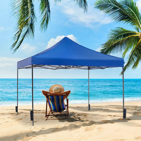 10x10 Foot Pop Up Canopy Tent No Fuss Setup Heavy Duty Sun Shade Shelter With Sand Bags Portable Instant for Beach