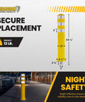 Straight Up Heavy Duty Removable Safety Bollard With Three Reflective Stripes For Driveway And Parking Lot Vehicle Control, 34.5" tall
