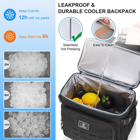 Heavy Duty Insulated Double Deck Cooler Backpack With 36 Can Capacity, Leakproof Liner, open top with lemons inside