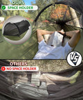 Comparison of Ultralight Camping Hammock With Mosquito Net And Rain Fly showing space holder feature with person lying inside