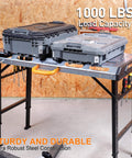 Heavy Duty Welding Table With 1000 Lb Load Capacity, Folding Metal Workbench For Welding, Steel Construction, tools on top.