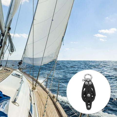 Sailing yacht with Nylon Pulley Block For Sailing And Gym Cables, Lightweight Black Groove Wheel Bearing Roller inset