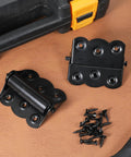 2 Pcs Stainless Steel Self Closing Screen Door Hinges 2.4 X 3 Inch Spring Loaded Black with screws on leather surface