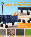 Heavy Duty Collapsible Wagon Cart 67L With 220 Lbs Capacity Adjustable Handle Lightweight Portable Design All Terrain Wheels