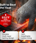 932F Extreme Heat Resistant Oven Gloves With Fingers For Grilling And Cookin In The Kitchen handling hot coals