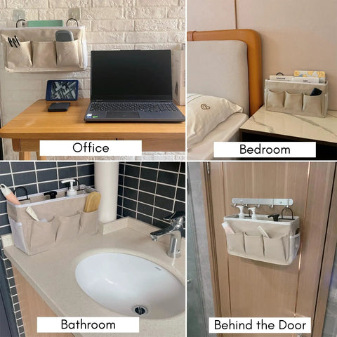 Light Style Wall Hanging Storage Bags With Pockets Linen Fabric Door Hanging Organizer Baskets Waterproof Bin for bedrooms, offices, bathrooms, RVs.