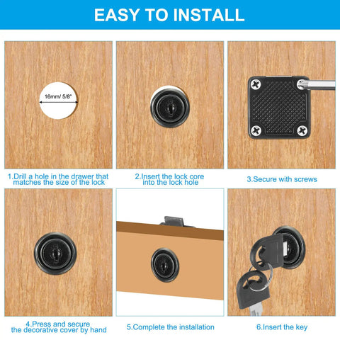 Tough As Nails Drawer Locks With Keys Two Pack Alloy Steel installation steps for cabinet locks in silver finish.