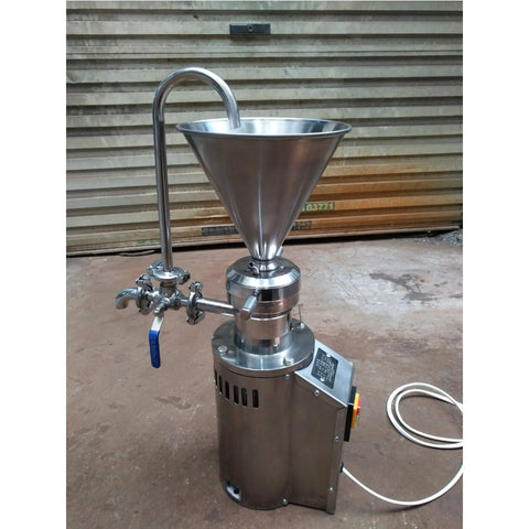 Commercial Peanut Butter Maker Grinder With Vertical Stainless Steel Colloid Mill Emulsifying Machine in a workshop setting