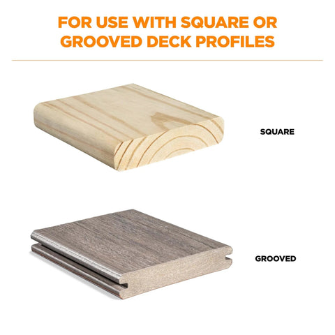 Square and grooved deck profiles for Marksman Pro-X1 Deck Fastening Kit With 700 Edge Screws And Bits Edge Fastening System