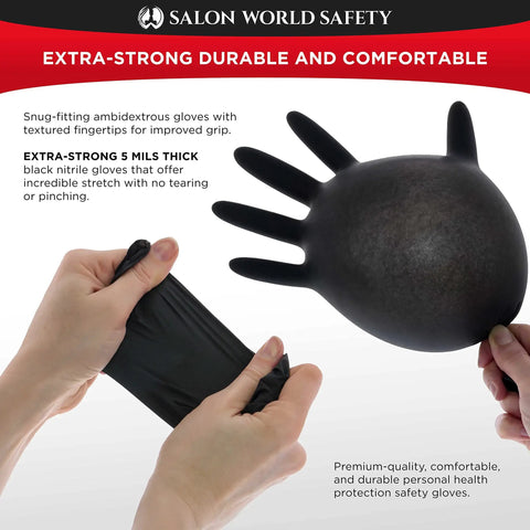 Top Tier Black Nitrile Disposable Gloves Bulk Box Of 100 Medium Fit Five Mil Thick providing killer grip with textured fingers.