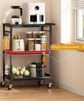 Three-Tier Rolling Cart With 150 Pound Capacity, Lightweight Black Kitchen Storage Cart With blender and jars