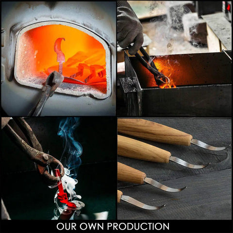 Dead Reliable Wood Carving Hook Knife For Spoon Whittling And Bowl Crafting Single Bevel Razor Sharp High Carbon Steel Blade in production process.