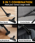 5 in 1 combination of nozzles for No Fuss Heavy Duty Cordless Handheld Vacuum Five In One With 500 Watt Motor And 46 Cubic Feet Airflow.
