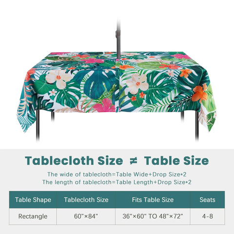 Rectangle Outdoor Tablecloth With Umbrella Hole And Palm Leaf Pattern 60 By 84 Inch Waterproof Polyester Patio Table Cover