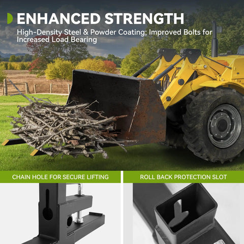 60 Inch Clamp On Pallet Forks For Tractor Bucket Built Tough With 2000lbs Capacity; Skid Steer Loader lifting branches
