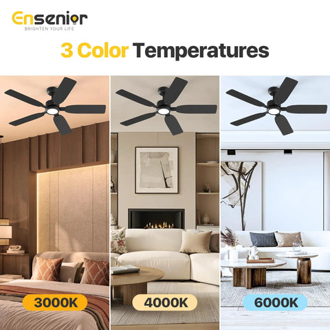 52 Inch Ceiling Fan With Light And Remote, Whisper Quiet DC Motor, Reversible For Year Round Comfort displayed in 3 color temperatures