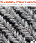Close-up of non-itch merino wool fibers, detail of fabric used in Elite Wool Race Ski Socks For Cold Weather Skiing And Snowboarding, Large XL.