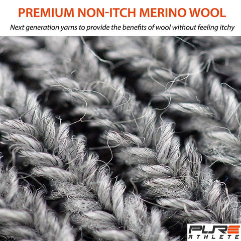 Close-up of non-itch merino wool fibers, detail of fabric used in Elite Wool Race Ski Socks For Cold Weather Skiing And Snowboarding, Large XL.