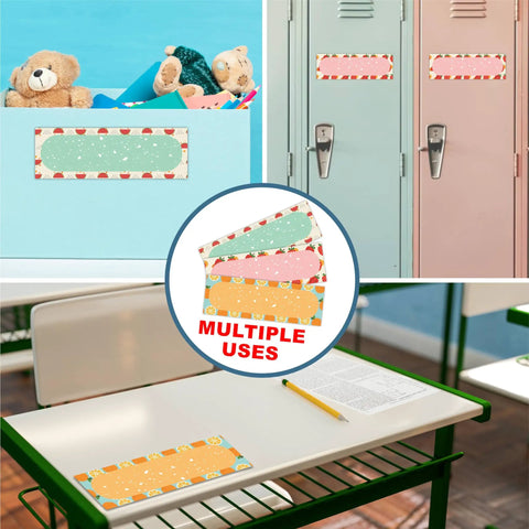 30 Pcs Self Adhesive Name Stickers Set With Bright Orange Strawberry Watermelon Theme For Students Desk Tags For Classrooms