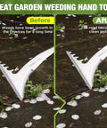 Image showing before and after using Crack Weeder With L Shaped Blade And Soft Grip Stainless Steel Handle For Effortless Root Pulling And Removal