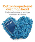 Top Shelf 24 Inch Loop End Cotton Dust Mop Head For Hard Surface Floors Heavy Lint Free Replacement blue cotton mop head.