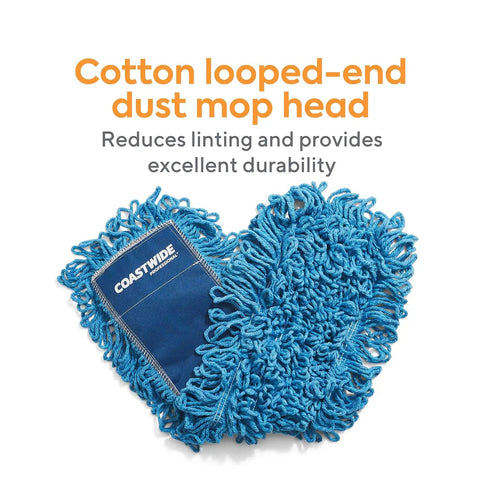 Top Shelf 24 Inch Loop End Cotton Dust Mop Head For Hard Surface Floors Heavy Lint Free Replacement blue cotton mop head.