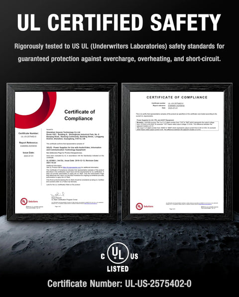 UL Certified Safety Certificate showcasing compliance for Straight Up Fast 54.6V 2A Ebike Charger For 48V Lithium Battery.