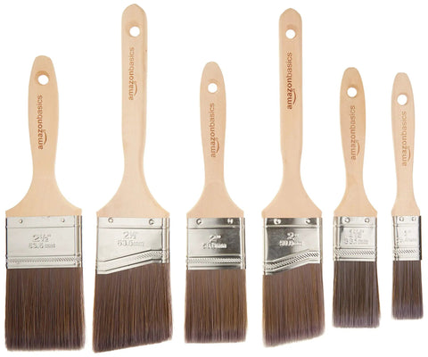 Pro Paint Brush Set, 6-Pack With Polyester-Blend Bristles And Wood Handles, Perfect For Paints, Stains And Finishes, Flexible, Holds Plenty Of Paint For Smooth, Even Strokes On Any Job