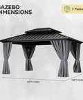 10x12 Ft Hard Top Aluminum Frame Gazebo With Double Roof Canopy For Patios Backyards Decks And Lawns Gray Built To Last With Curtains And Netting.