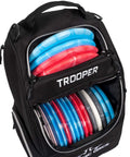 Trooper Disc Golf Backpack Holds 18 Plus Discs, Lightweight Yet Tough Bag For Beginners, spacious gear carrier showing discs