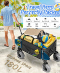 All Terrain Beach Wagon With 9 Inch Inflatable Tires, Heavy Duty Foldable Cart packed with beach gear on a sandy beach