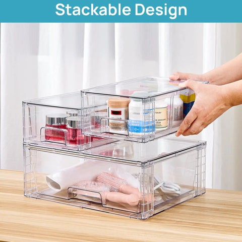 Clear Stackable Acrylic Storage Drawers 3 Pack Wide Organizer Bins A True Game Changer Helps You Sweep Clutter Fast With Slick Grip Grooves That Lock Items Tightly In Place So You Can Enjoy Life With Zero Sloppiness Around The House