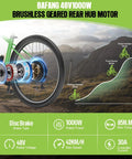 Illustration of Beast 48V 1000W Rear Hub Electric Bike Conversion Kit installation with disc brake and torque details.