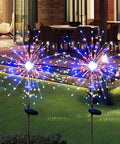 Must Have Outdoor Solar Firework Stake Lights With 120 LEDs Waterproof 2 Pack Sparklers String Lights in a yard setting